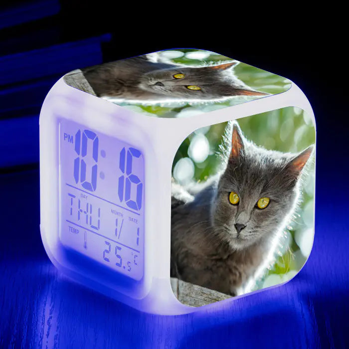 Cat-Themed Colorful Square Alarm Clock – Cute & Fun