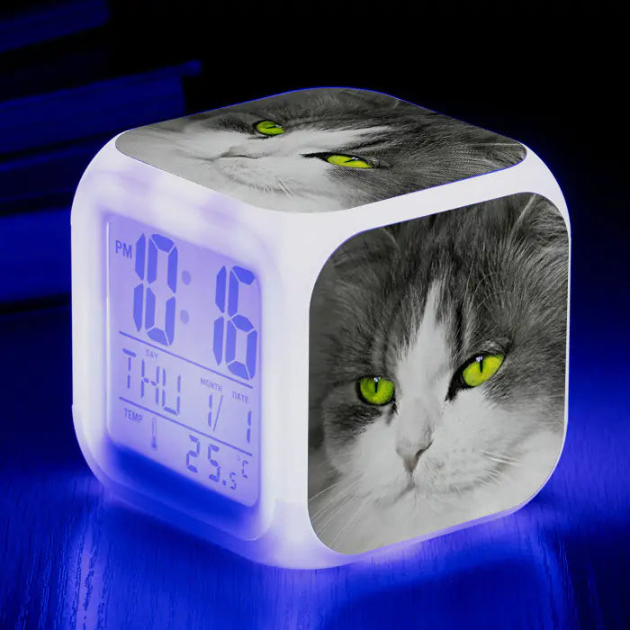 Cat-Themed Colorful Square Alarm Clock – Cute & Fun