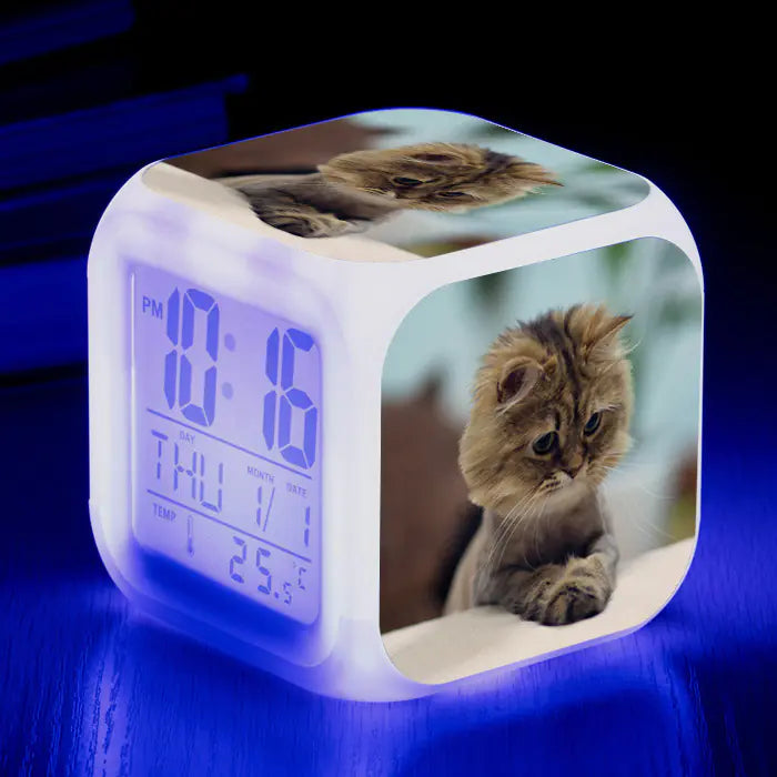 Cat-Themed Colorful Square Alarm Clock – Cute & Fun