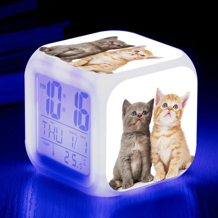 Cat-Themed Colorful Square Alarm Clock – Cute & Fun