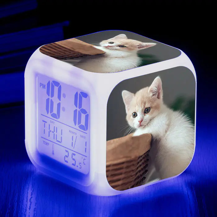 Cat-Themed Colorful Square Alarm Clock – Cute & Fun
