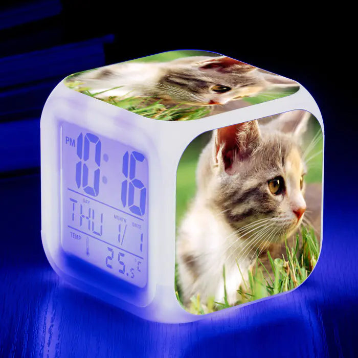 Cat-Themed Colorful Square Alarm Clock – Cute & Fun