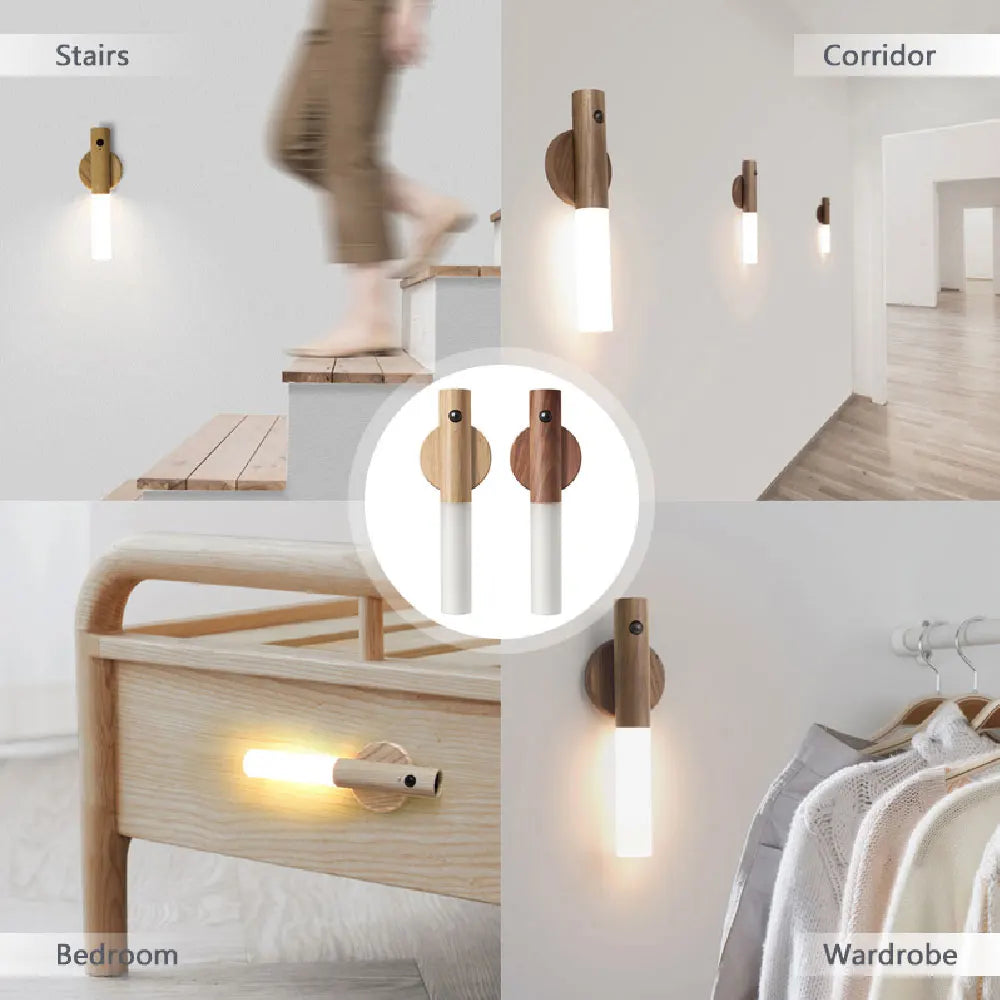 LED Wooden Sensor Night Light – Motion Sconce 3 Colors