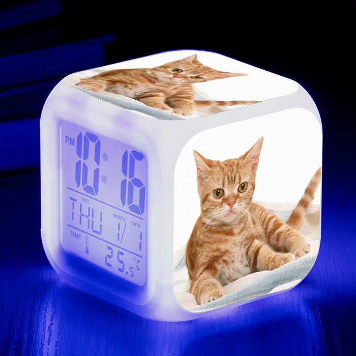 Cat-Themed Colorful Square Alarm Clock – Cute & Fun