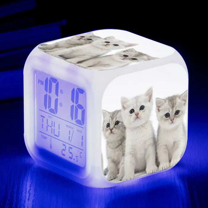 Cat-Themed Colorful Square Alarm Clock – Cute & Fun