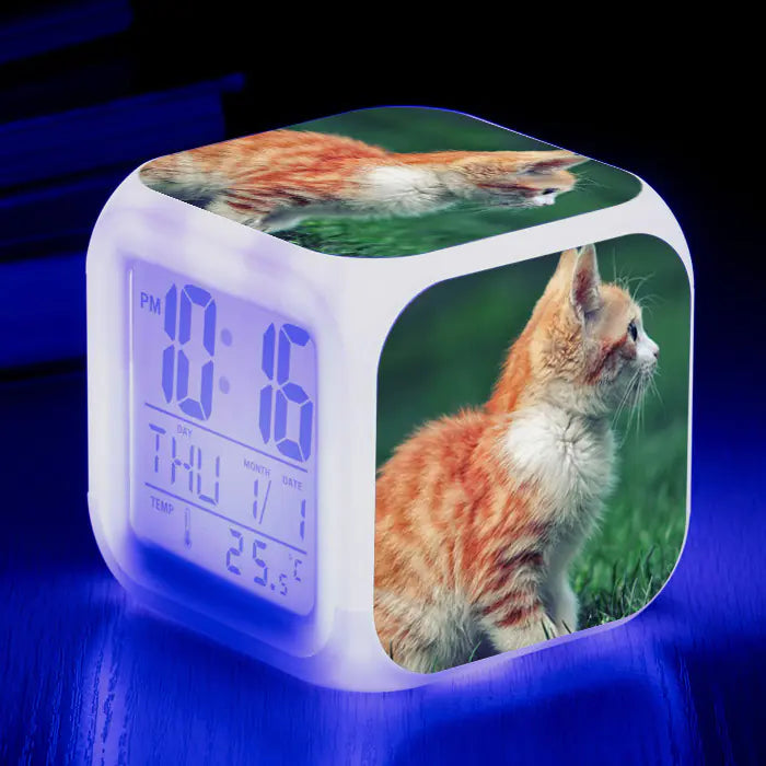 Cat-Themed Colorful Square Alarm Clock – Cute & Fun