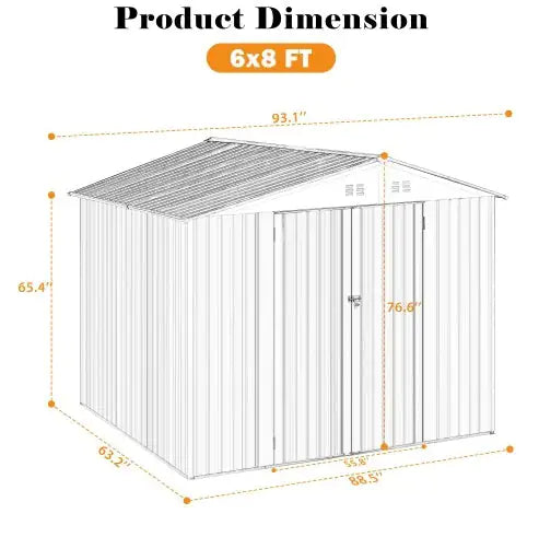6FT x 8FT Outdoor Metal Storage Shed – Lockable & Waterproof