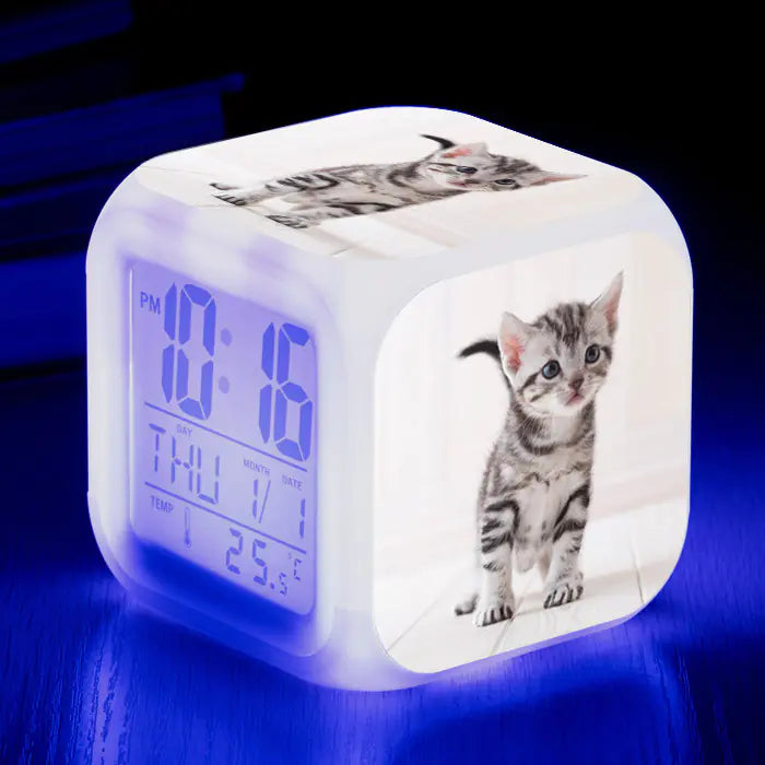 Cat-Themed Colorful Square Alarm Clock – Cute & Fun