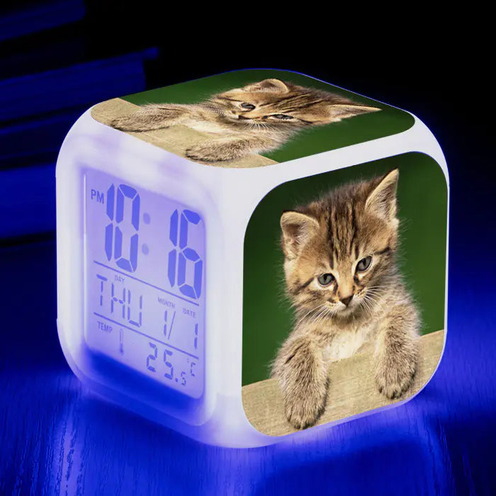 Cat-Themed Colorful Square Alarm Clock – Cute & Fun