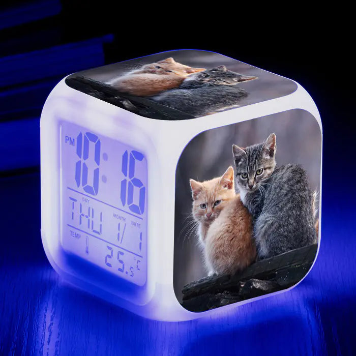 Cat-Themed Colorful Square Alarm Clock – Cute & Fun